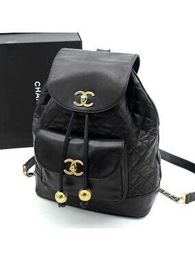 Chanel Quilted CC Logo Backpack Black Lambskin